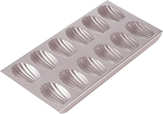 CHEFMADE Madeleine Mold Cake Pan, 12-Cavity Non-Stick Oval Shell Madeline Bakeware for Oven Baking (Champagne Gold)