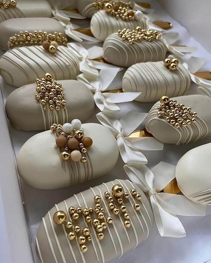 4 in 1 Super Gold Pearl Sugar Sprinkles 6 oz, 4 sizes Candy Pearls Ideal for Baking, Cake and Cupcake Toppers, Cookie Decoration, Ice Cream Topping, Wedding Shower Party Valentines Halloween Christmas