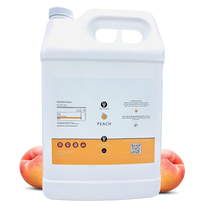 Dolce Flav Peach Extract (Oil-Soluble) 1 Gallon – Kosher, Sugar-Free, Concentrated Juicy Peach Flavoring for Baking, Chocolates & Desserts