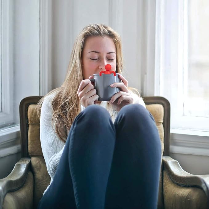 Leden Tea Infuser Cute Tea Strainer for Loose Tea Stainless Steel Fine Mesh Tea Ball Steeper with Silicone Lid for Mug and Cup, Red