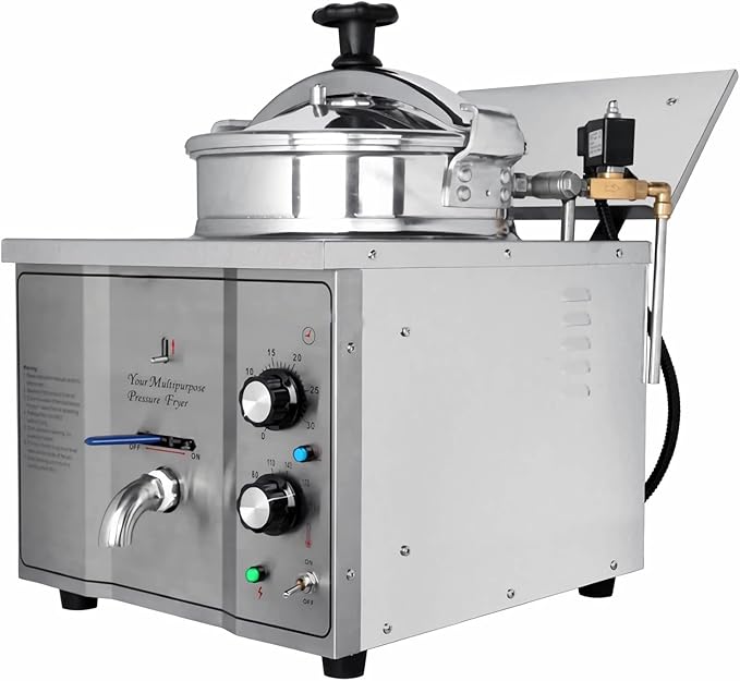 INTSUPERMAI 16L Commercial Countertop Pressure Fryer, Stainless Steel High Pressure Fried Chicken Machine, Electric Multi-function Deep Fryer Cooking Machine, 110V, 2400W, 8PSI