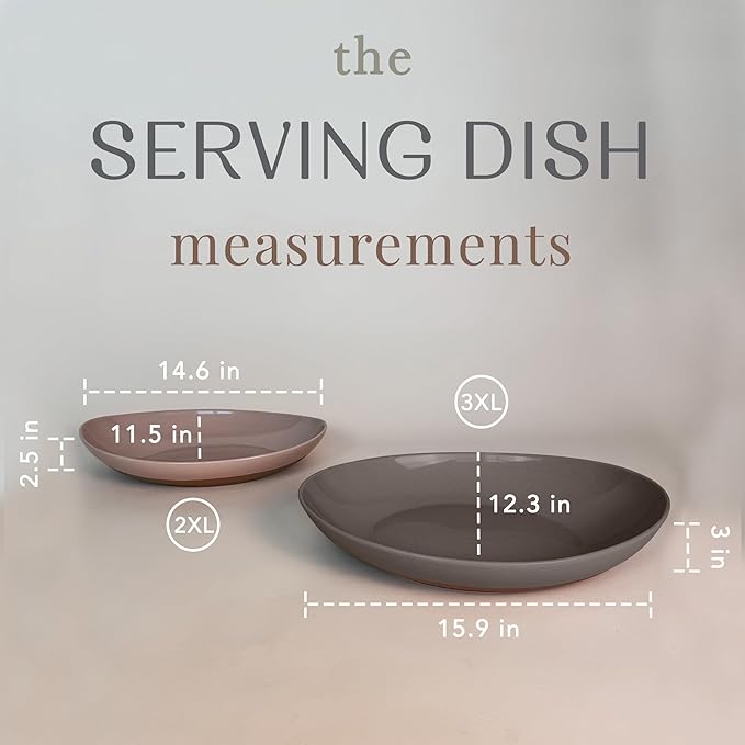 Mora Ceramic Large Serving Bowls- Set of 2 Oval Platters for Entertaining. Modern Kitchen Dishes for Dinner, Fruit, Salad, Turkey, etc. Oven, Dishwasher Safe, 110/80 oz, 16" / 14.6" - Neutrals