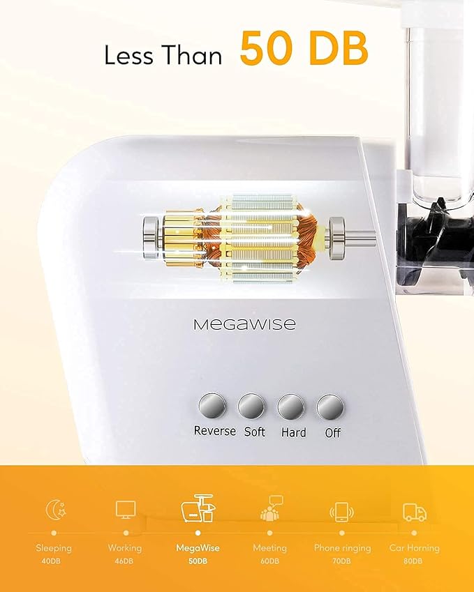 MegaWise Pro 2025 Updated Slow Masticating Juicer, 95% Juice Yield, 2-Speed & 9-Segment Spiral Cold Press, for Vegetables Fruits Nuts, Enhanced Nutrition Better Taste