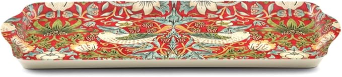 Pimpernel Morris & Co Strawberry Thief Sandwich Tray with Handles, Red - Decorative Melamine Serving Tray for Afternoon Tea, Coffee Table Display, Garden Party Entertaining, Cheese Board, Gifting