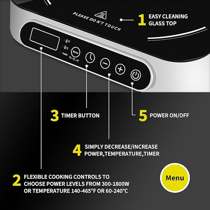 1800W Portable Induction Countertop Cooktop 10 Power Levels Burners Electric Stove with 140-465°F Timer Settings Induction Burner Suitable and Digital Sensor for Magnetic Cookware