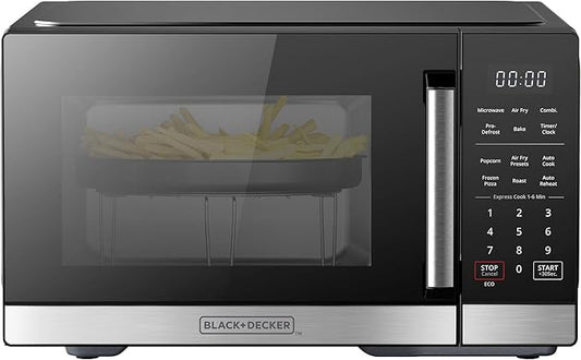 BLACK+DECKER 5-in-1 Microwave Oven with Air Fry, Combi, Bake, Roast, and Convection Cooking, 0.9 cu. ft. Countertop Microwave, Stainless Steel, 900 Watts, Child-Lock, ES9P032NA