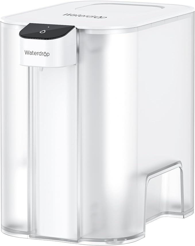 Waterdrop Large 27-Cup Mega Electric Water Filter Dispenser, 200-Gallon Rechargeable Instant System, NSF/ANSI 42&53&401&372, Reduce PFAS, Lead, Chlorine, with 1 Filter, White, Does not Lower TDS