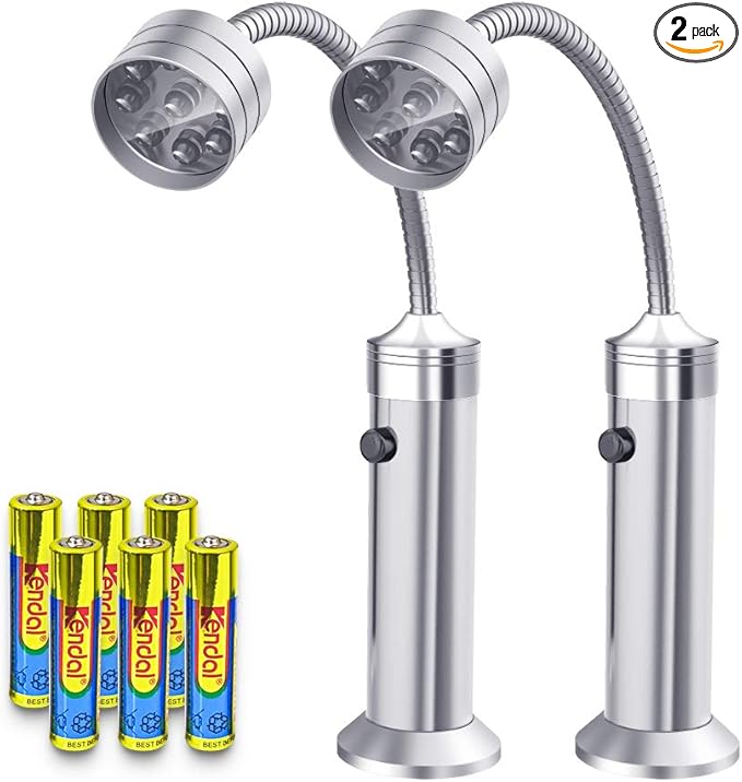 Barbecue Grill Light Grilling Accessories for Outdoor, BBQ Magnetic LED Lights Flexible Gooseneck Weather Resistant, Men Dad Gifts Batteries Included 2 Pack (Silver)