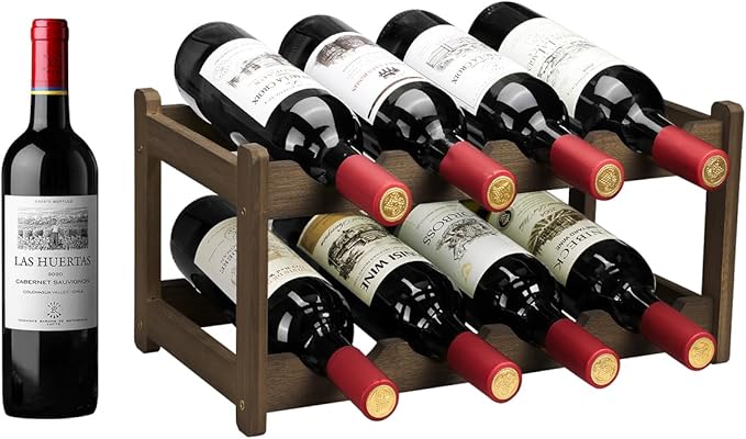 Wine Rack 8 Bottle 2-Tier Eco-Friendly Bamboo Wine Storage Easy-Assembly Space-Saving for Wine Lovers,Kitchen Wine Organizer for Countertop,Pantry, Home,Room Decor,Bar