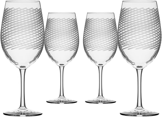Rolf Glass Cyclone All Purpose Wine Glass | Set of 4 Stemmed 18oz Glasses | Proudly Made in the USA | Large Engraved Tumbler Glasses | Lead-Free Glass