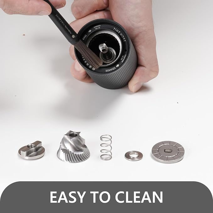 TIMEMORE Manual Coffee Grinder Stainless Steel Conical Hand Grinder Burr Chestnut C2S Internal Adjustable Setting Capacity 20g Pour Over Mocha Coffee for Travel, Camping, Home Black