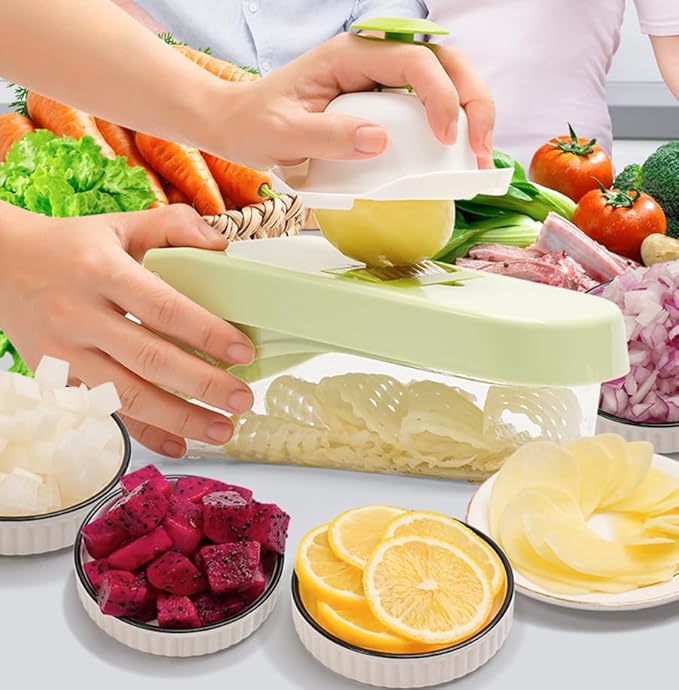 14-in-1 Vegetable Chopper, Multifunctional Veggie Onion Chopper Food Chopper with Container Vegetable Slicer Mandoline Onion Salad Cutter Dicer Essentials Kitchen Accessories