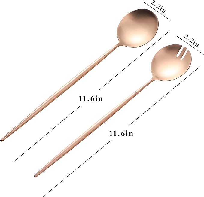 Salad Servers,Spoon and Fork Set 11.41 inch,18/10 Stainless Steel Salad Serving Titanium Plating (Rose gold)