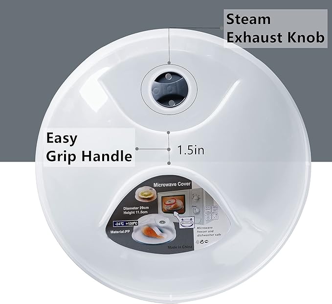Microwave Splatter Cover for Food Large Microwave Plate Cover Guard Lid with Steam Vents, 1.5 Inch BPA Free & Dishwasher Safe-Grey
