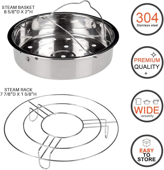 Secura Stainless Steel 6-quart Electric Pressure Cooker Steam Rack Steamer Basket Insert Set