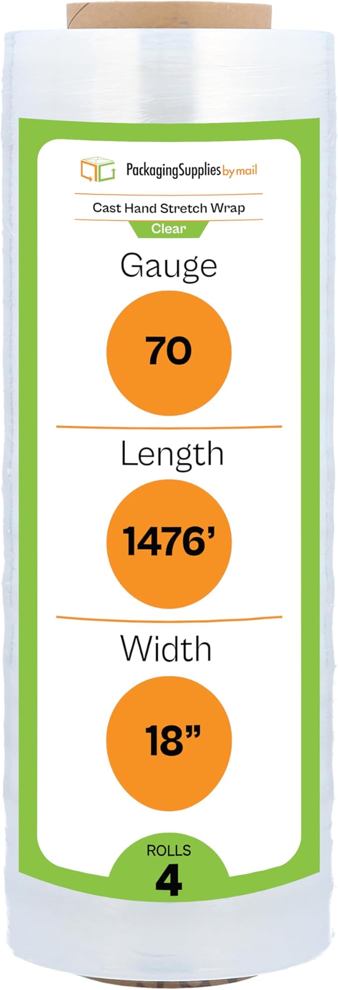 PSBM Stretch Wrap, 4 Pack, 17 Inch x 1476 Feet, 65 Gauge, Clear Plastic Cling, Cast Hand Stretch Film Rolls for Packaging Moving Packing Pallets