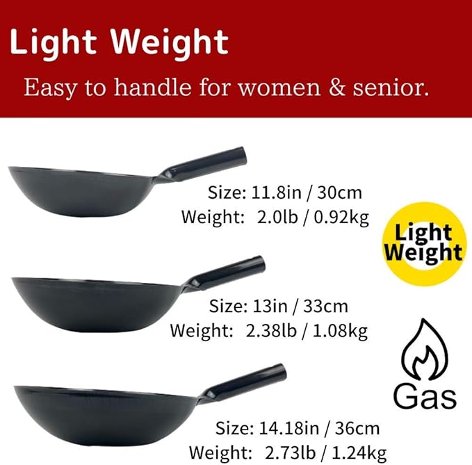 [Made in Japan] SOONEAR KOTE2 Light Weight Carbon Steel Wok 14 1/4" 2.73lb(30% less) Gas Fire Round Bottom Carbon Steel Handle No Rivets
