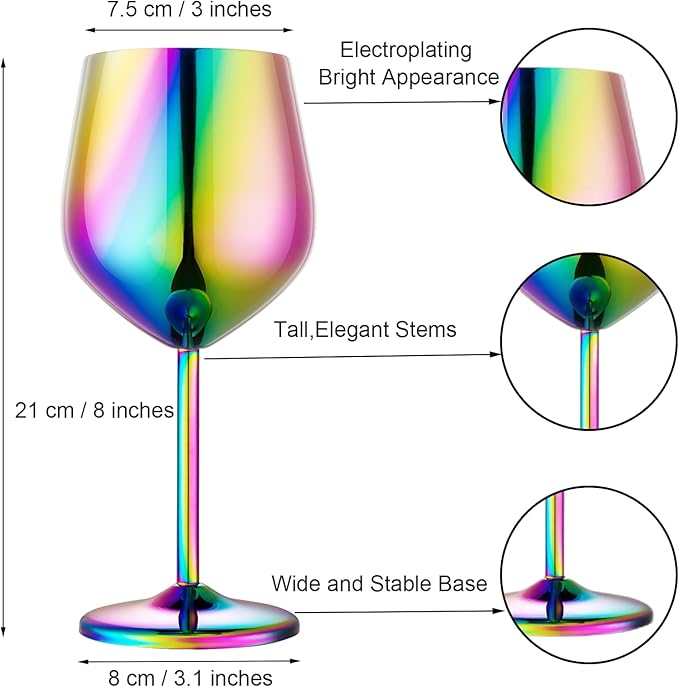 Stainless Steel Wine Glasses Set of 4 Unbreakable Colorful Wine Glass 18 oz Unique Metal Wine Goblets for Outdoor, Travel, Camping, Pool, Ideal Gift for Wine Lovers