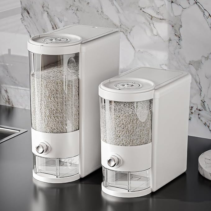 12 Lbs Rice Container with Measuring Cup, Upgraded Built-in Fresh Box, Cereal Dispenser Storage with Lids for Home Kitchen Pantry Rice Soybean Corn And large grain grains-White