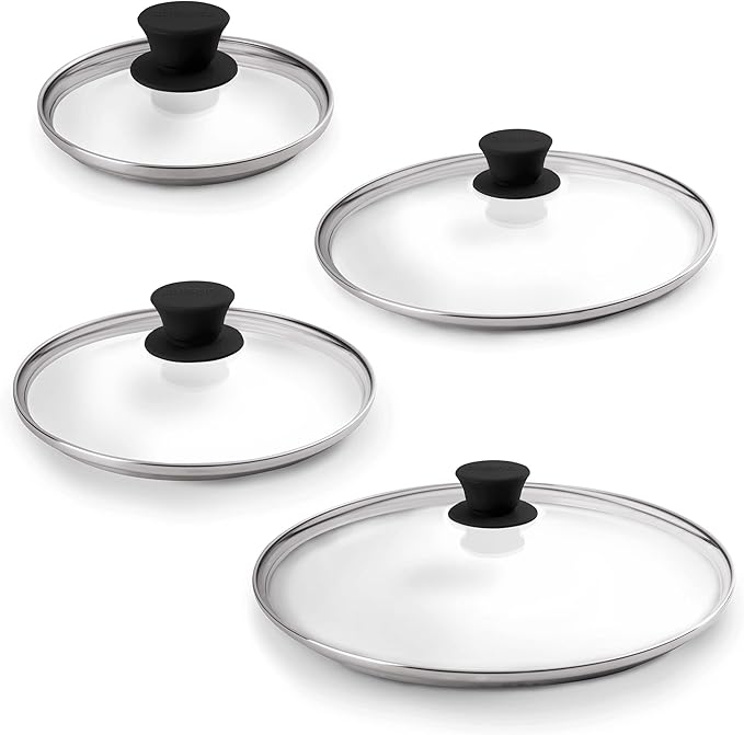 Glass Lids Set - 6"+8"+10"+12"-Inch / 15.24cm+20.32cm+25.4cm+30.48cm - Compatible with Lodge Cast Iron - Fully Assembled Tempered Replacement Cover - Oven Safe for Skillets Pans: Universal Cookware