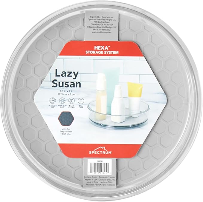 Spectrum Lazy Susan Organizer, Hexa Round Small (1-Pack) - Lazy Susan Turntable for Cabinet, Refrigerator, Pantry, Table, & Shelf - Rotating & Spinning Pantry Organization & Storage for Fridge