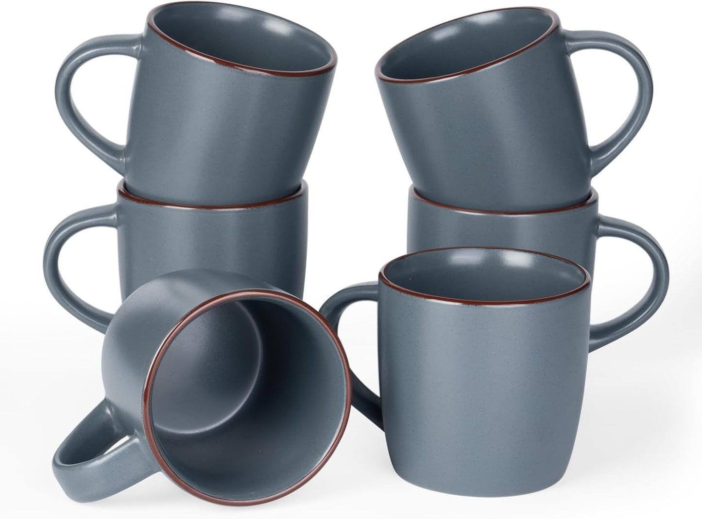 famiware Mercury Coffee Mugs 13 oz, Coffee Mugs Set of 6 with Handle, Cups for Latte, Hot Tea, Cappuccino, Mocha, Cocoa, Charcoal