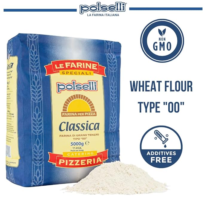 POLSELLI Classica, Tipo "00" Double Zero Flour Extra Fine, 11 lbs (5 kg), Neapolitan Italian Pizza, Bread, Pasta, and more, All Natural, Unbleached, Unbromated, No Additives