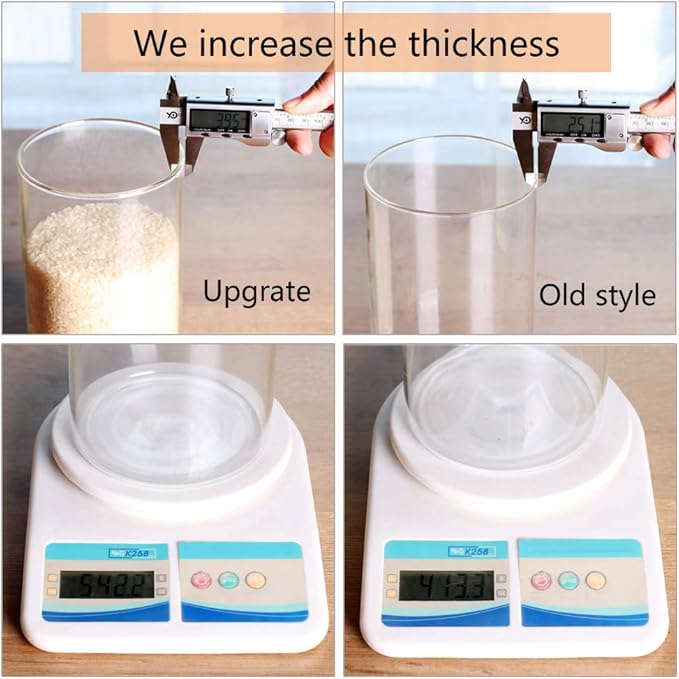 Glass Rice Storage Containers, 60 FL OZ (1800ml) Kitchen Food Jars with Airtight Lid, Stackable Clear Pantry Canister for Coffee Bean, Pet Treat, Flour, Loose Tea and More