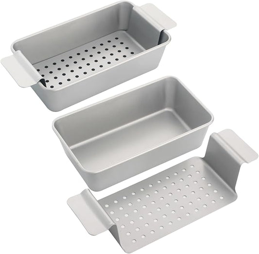 Meat Loaf Pan with Drip Tray, Meatloaf Pan 2LB, 2-Set Meatloaf Pan with Drain Tray Nonstick, Large Rectangular Pans for Baking Bread, Meat and Draining Grease Off, Oven Safe, Silver