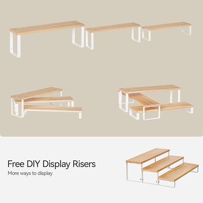 Spice Rack,Wooden Display Riser Stand, 3-Tier Perfume Stand and Cologne Organizer Stand, DIY Spice Rack Organizer, Display Shelf Metal Frame