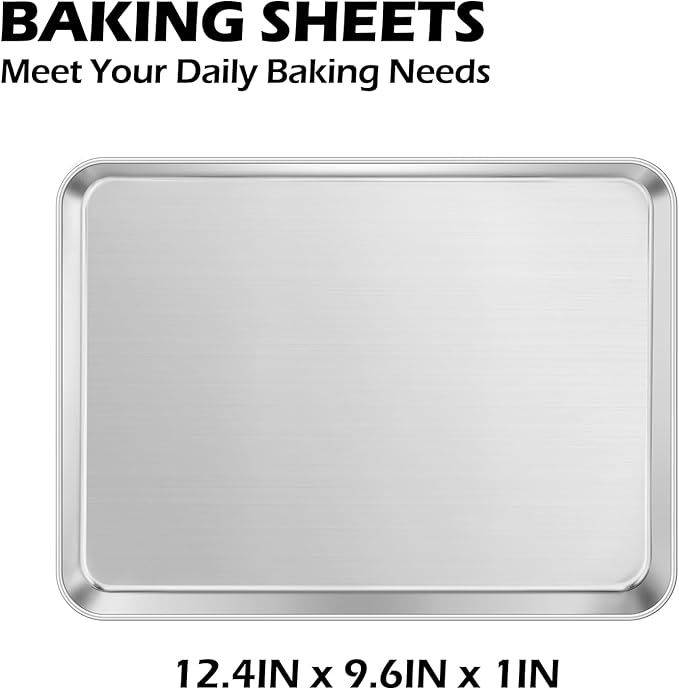Baking Sheets Set of 2, Leonyo 12.4IN x 9.6IN Stainless Steel Cookie Sheets for Baking, 1IN Deep Metal Toaster Oven Pan Tray for Oven, Dishwasher Safe