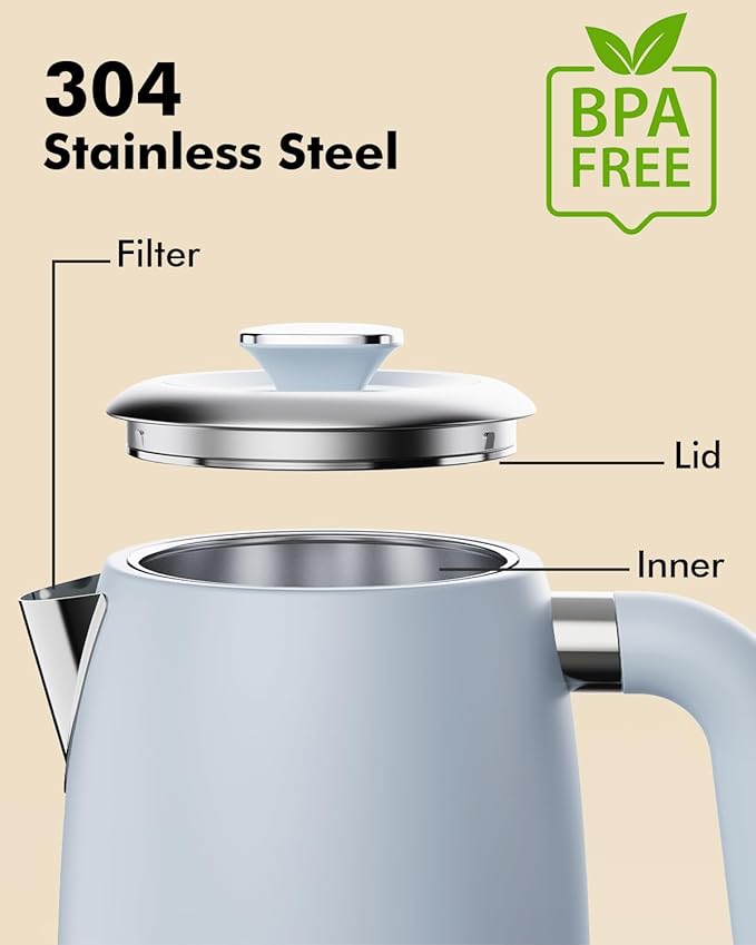 1L Small Electric Kettles Stainless Steel, Portable Travel Mini Hot Water Boiler Heater, Cool Touch Teapot, Auto Shut-Off & Boil-Dry Protection for Cooking, Business Trip and More, Blue