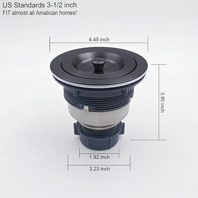 3-1/2-Inch Kitchen Sink Drain Strainer Assembly Kit Black, GZILA Deep Waste Basket Strainer with Sealing Lid Sink Stopper, 304 Stainless Steel