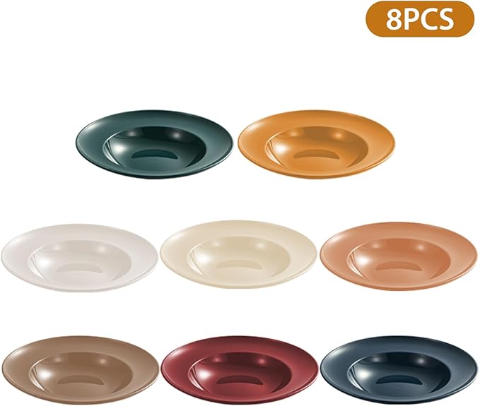 Pasta Bowls, 8 PCS Large Salad Serving Bowls, 9 inch White Soup Bowls, Pasta Bowls Set of 4, Rimmed Deep Pasta Plates, Wide and Shallow Bowls for Dinner, Microwave Dishwasher Safe