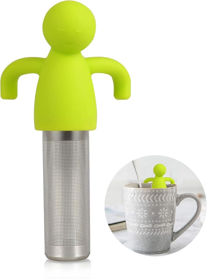 Tea Infuser for Loose Tea Extra Fine Mesh Tea Steeper with Cute Design Tea Strainer Ball with Silicone Handle for Tea Cup Mug, Stainless steel Green