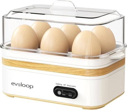 Rapid Egg Cooker Electric 6 Eggs Capacity, Soft, Medium, Hard Boiled, Poacher, Omelet Maker Egg Poacher With Auto Shut-Off, BPA Free-White