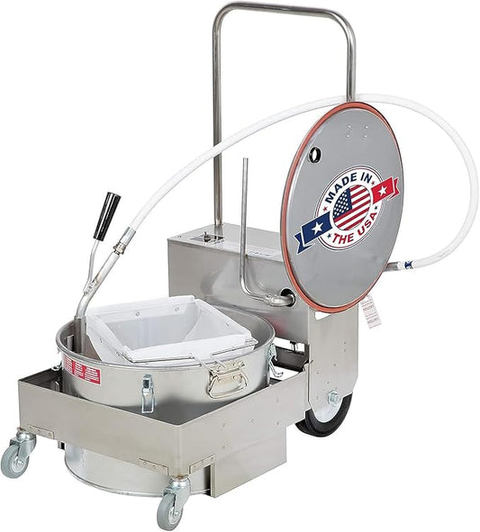 MirOil BD 707 Electric Oil Filter Machine & Discard Trolley, Portable Oil Filter Machine for 75lb Fryer Grease, Filtration System for Deep Fryers for Restaurants, Food Service, Food Trucks & Caterings