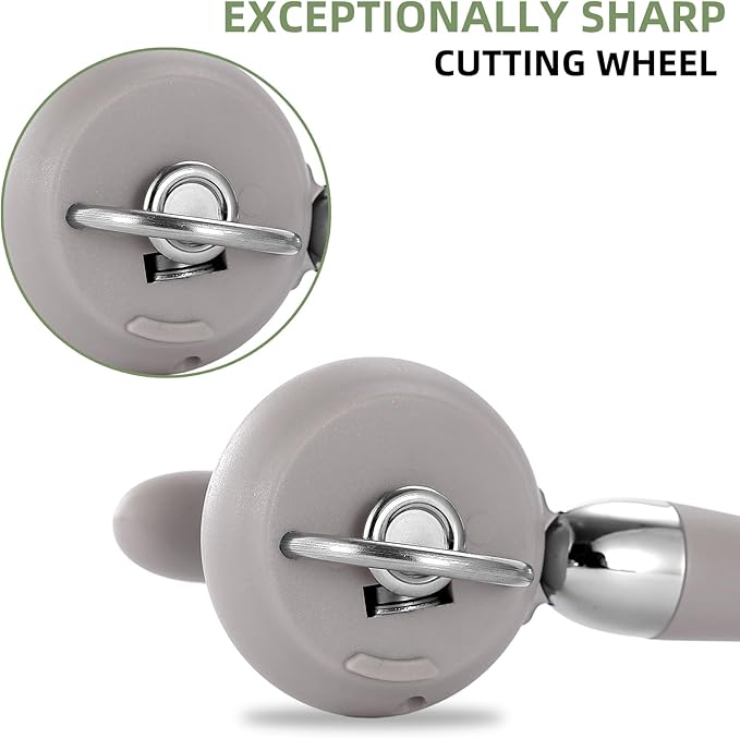 Can Opener Manual Tin Opener Stainless Steel Heavy Duty, Oversized Hand-held Easy Rotary Knob, Safe Cut Manual Can Opener with Non-Slip Handle, Smoother Cut Sharp Blade for Seniors Kitchen Tool, Grey