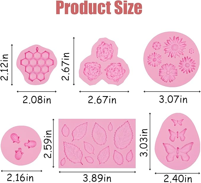 Flower Silicone Cake Mold 6 Pcs, Mini Leaf Fondant Mold for Chocolate Fall Silicone Molds Cake Decoration Candy Sugar Cupcake Topper Cake Pop Popsicle Polymer Clay Crafts