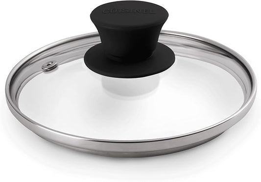 Glass Lid with Steam Vent Hole - 6"-Inch/15.24cm - Compatible with Lodge Cast Iron Skillet Pan - Fully Assembled Universal Replacement Cover - Tempered and Oven Safe - Reinforced Stainless Steel Rim