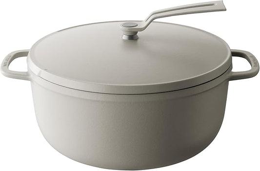 Vermicular Oven Pot 2.0 | Lightweight Enameled Cast Iron Pot | 26cm (5.9 Qt) | Non-Toxic | Induction-compatible | Dutch Oven | Made in Japan | Matte Linen Beige