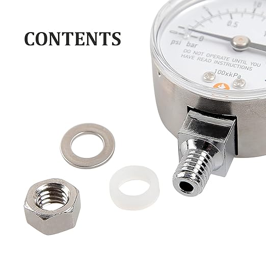 Roastove Stainless Steel Pressure Cooker Gauge, Pressure Canner Gauge, Steam Pressure Gauge, 2" Dial, Lower Mount, Including Gasket, Washer and Nut