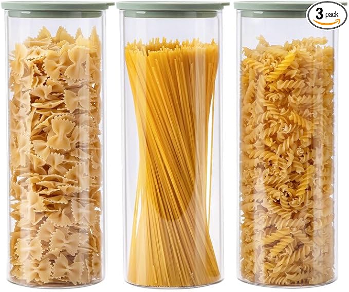 Glass Food Storage Jars with Lids[Set of 3], Perfect for Pasta, Cookies, Nuts, Coffee, Cereal, Flour, and More, Organize Your Kitchen with these BPA-Free Glass Jars with Silicone Lids