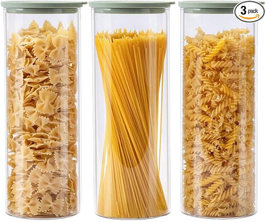 Glass Food Storage Jars with Lids[Set of 3], Perfect for Pasta, Cookies, Nuts, Coffee, Cereal, Flour, and More, Organize Your Kitchen with these BPA-Free Glass Jars with Silicone Lids