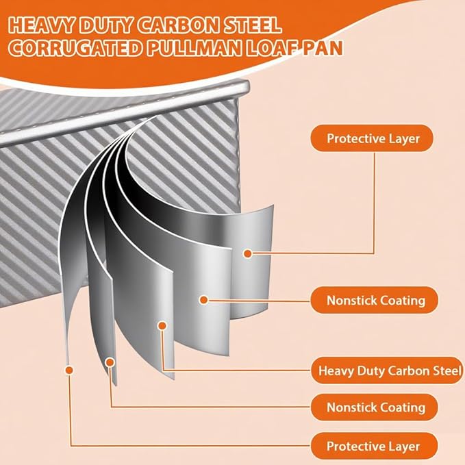 Non-Stick Pullman Loaf Pan with Lid 13x4 Inch - 2.2lb Carbon Steel Bread Baking Pan with 4 Vent Holes, Heavy Duty Sourdough Loaf Pan with Cover for Homemade Sandwich Bread (Silver)