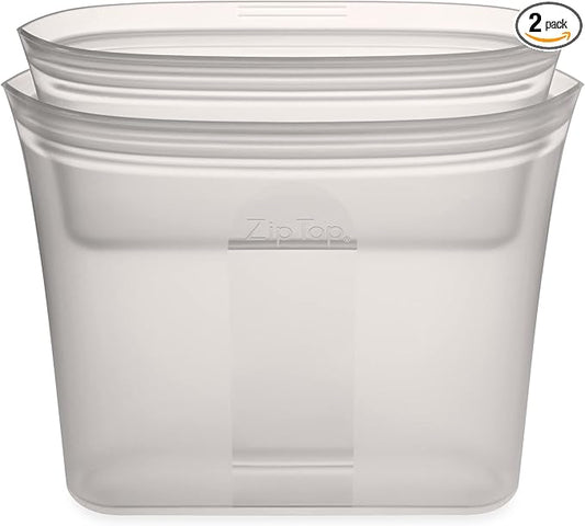 Zip Top Reusable Food Storage Bags | 2 Bag Set [Gray] | Silicone Meal Prep Container | Microwave, Dishwasher and Freezer Safe | Made in the USA