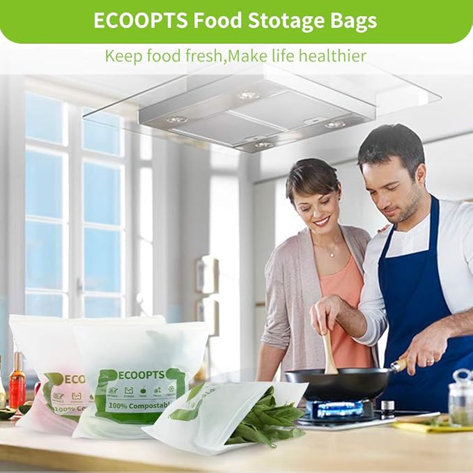 100% Compostable Sandwich Zip Bag | ECO-Friendly Food Storage Bags | Freezer Bag | Plant-Based BPA-free | Seal well for Fruit,Food and Snack (1, Medium)