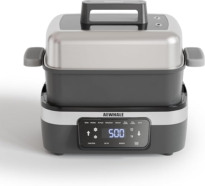 AEWHALE 8-in-1 Programmable 4.5-Quart Multi-Cooker with Air Fryer,Slow Cooker,Food Steamer,Dehydrate &More, Family-Sized Capacity,Grey
