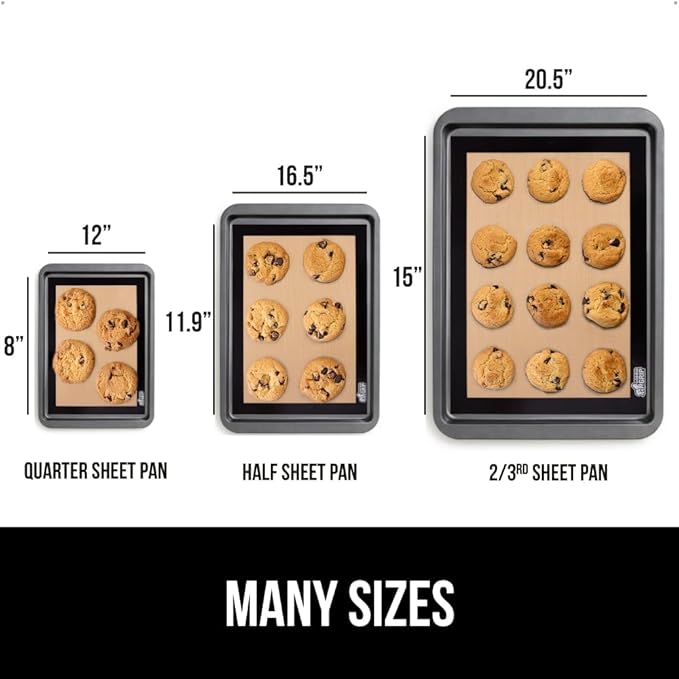 GORILLA GRIP Reusable Nonstick Silicone Baking Mat, 2 Pack, 16.5x11.87, BPA-Free Oven Safe Food Liner, For Cookie Sheets, No Mess Easy Clean Pastry Mats, Kitchen Essential, Half Sheet Size, Black