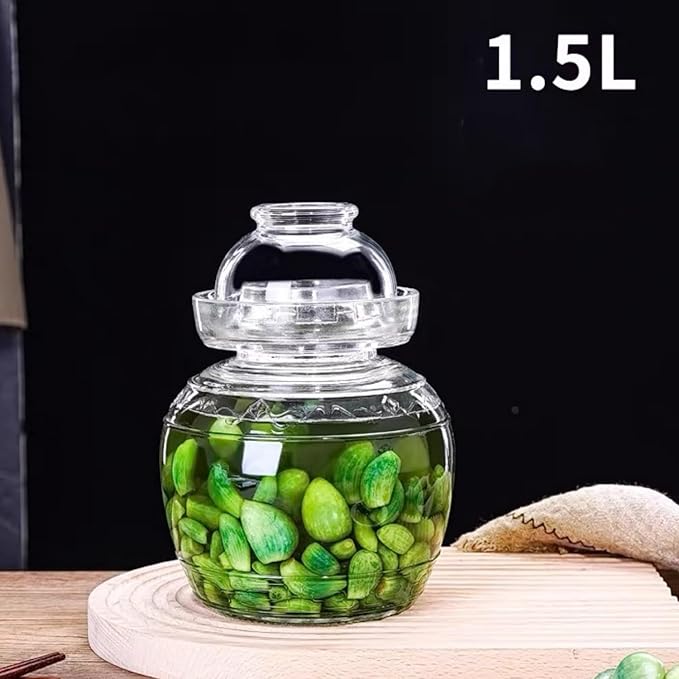Glass Pickle Jar 1500ml Fermentation Jar Crock, Traditional Fermentation Jar Canning Jar Kimchi Containers with Water Seal Airlock Lid for Fermenting Pickles, Wine Brewing, and Sauerkraut
